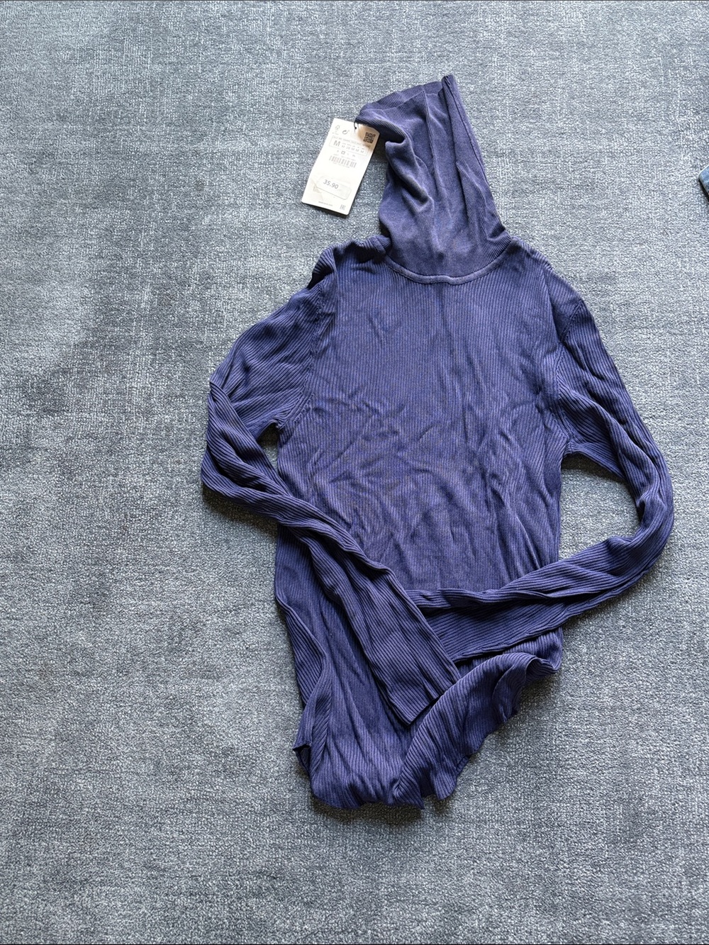 Zara Navy Rib-Knit Turtleneck Sweater